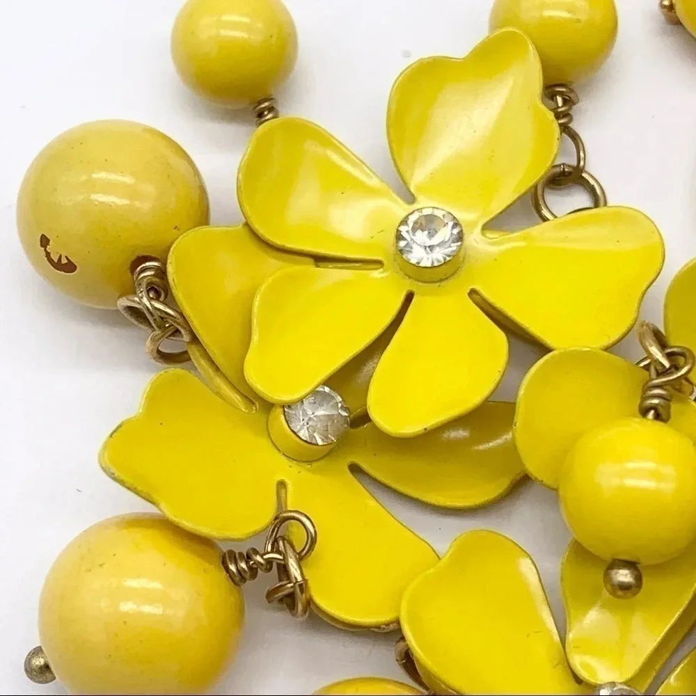 J. Crew Vintage Yellow Enameled Flower and Beaded Necklace